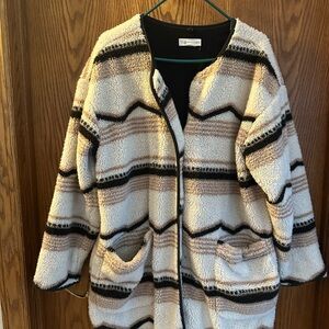 Striped Beige and Black Women's Coatagin
